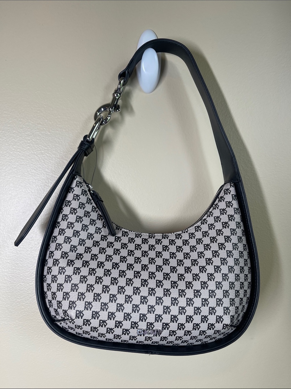 DKNY Black & Cream Signature Monogram Shoulder Bag